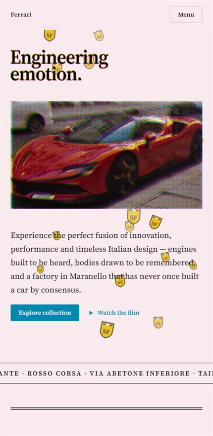 The same Ferrari hero at mobile width.