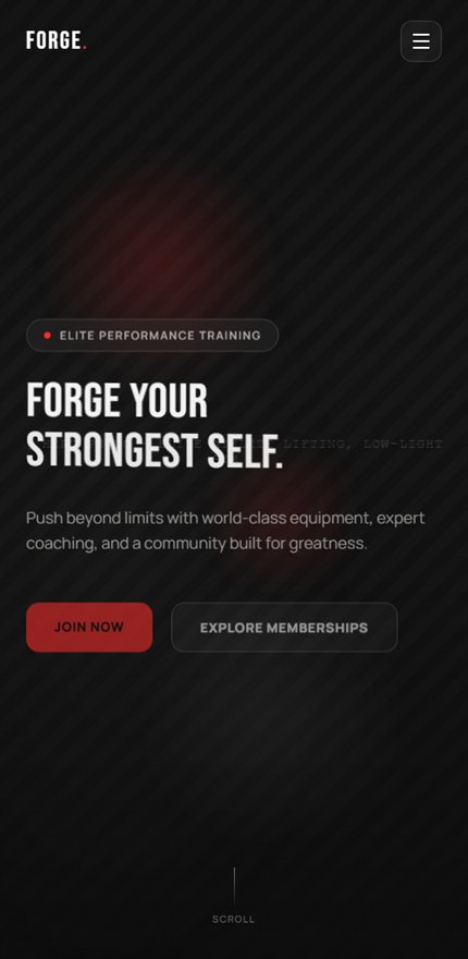 The same FORGE hero at mobile width.