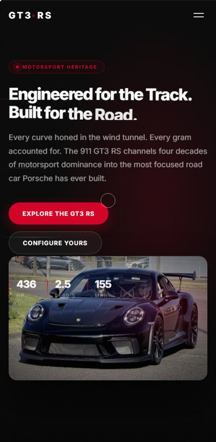 The same GT3 RS hero at mobile width.