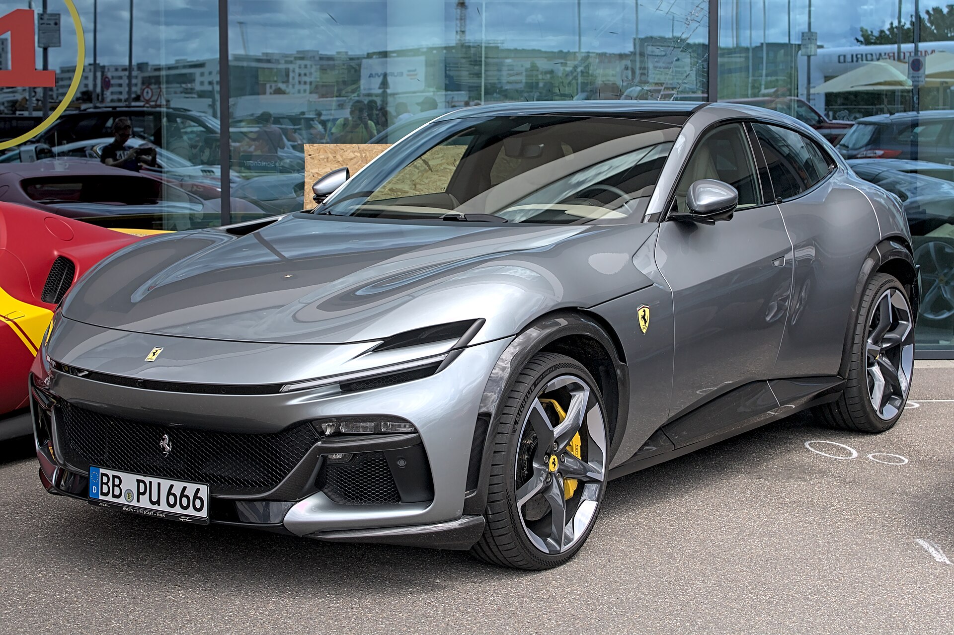Ferrari Purosangue, four-door, three-quarter front.